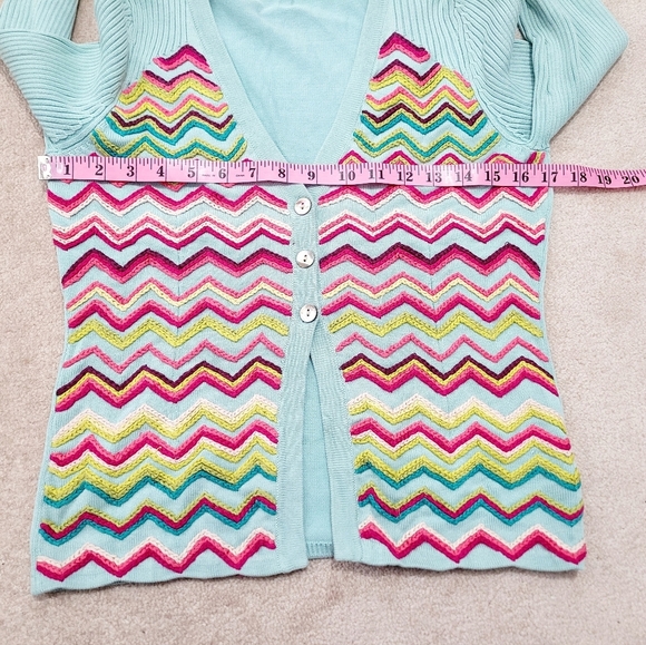 Michael Simon Chevron Knit Cardigan Sweater Women’s Small Silk Blend Embroidered - Picture 6 of 11